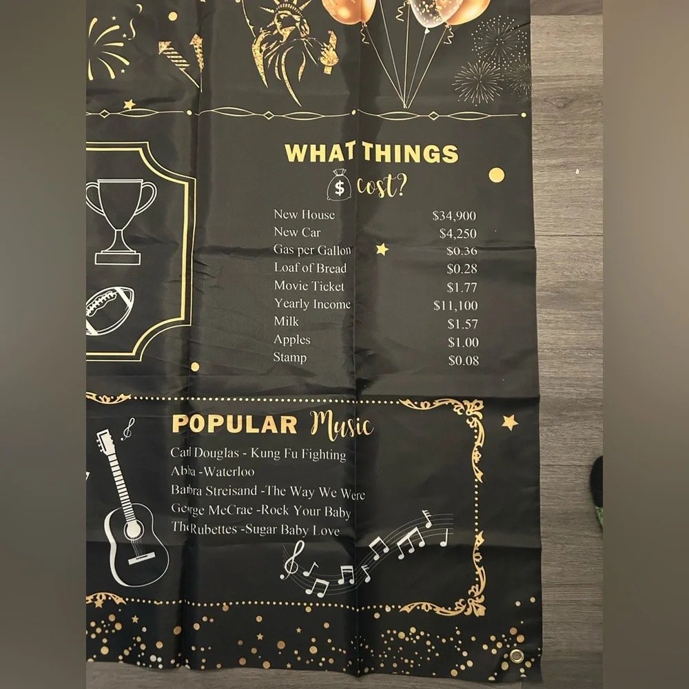 Back in 1974 Birthday Sign Party, black and gold for men or women 4 x 6